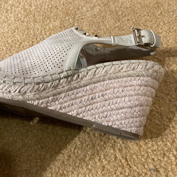 Marc Fisher tan suede espadrille spiked wedge sandals - Picture 6 of 11